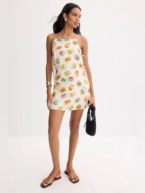 Astr Cream Mini Dress with Multicolor Fruit Medallion Print